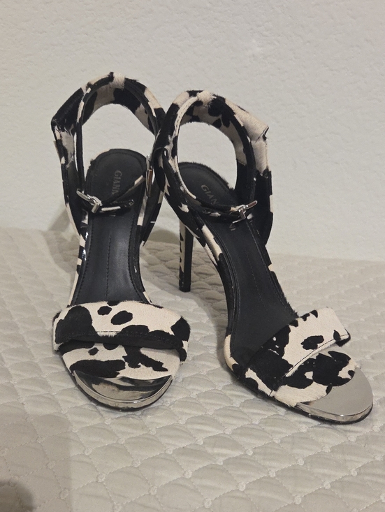 Gianni Bini Shoes - Gianni Bini Black and White Cow-Print Stiletto Sandals